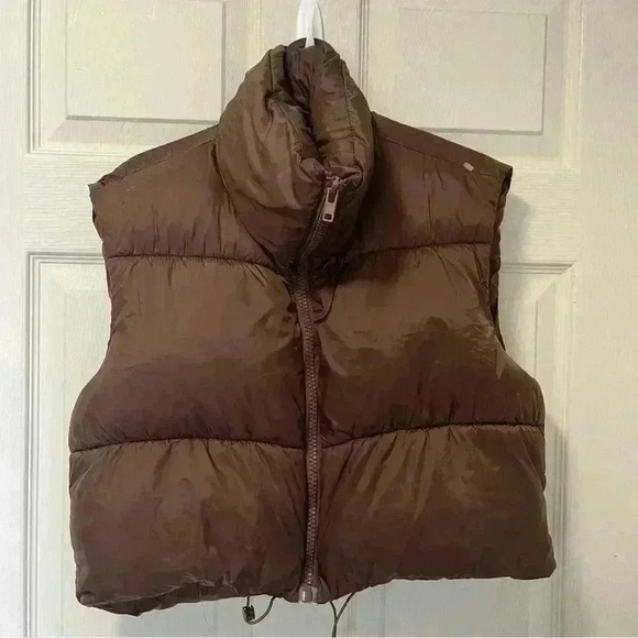 Women's Crop Puffer Vest drawstring Full Zip Sz Large - Picture 1 of 7